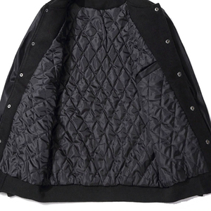 Unisex Black Varsity <b>Jacket</b> <b>Mandarin</b> <b>Collar</b> Button Front Embroidered Letter B Design Casual Autumn Wear Regular Fit - Product Image 4