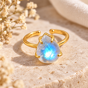 Anillos ajustables de piedra lunar arcoíris - Anillos de piedra de nacimiento hechos a mano con baño de oro, creando una joya de moda para regalar a la persona amada. - Product Image 6