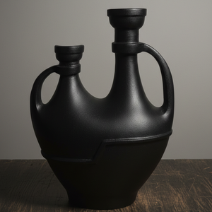 แจกันดอกไม้อะลูมิเนียมหล่อสีดำด้านสไตล์วินเทจ แจกันดอกไม้พอร์ซเลนทรงนามธรรมแบบสองปาก ดีไซน์ทันสมัย สำหรับตกแต่งบ้าน - Product Image 1