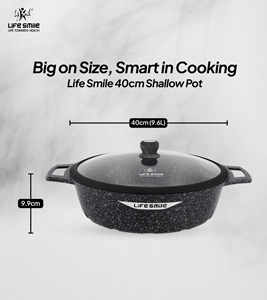 Olla poco profunda antiadherente con revestimiento de granito premium, tapa de vidrio con borde de silicona y base de inducción - Product Image 4