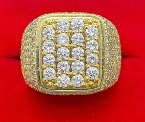 Men's Cluster Engagement <b>Ring</b> Moissanite Gold Plated 925 Sterling Silver <b>Iced</b> Out Wedding and Anniversary Broad Heavy Band <b>Ring</b> - Product Image 5