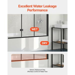 51 In. W X 56 In. H porta doccia con cerniera pieghevole senza cornice 1/4 vetro temperato a 180 gradi con Design pieghevole rotante porta doccia - Product Image 5