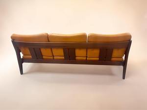 Luxury Tan Leather <b>Sofa</b> Three Seater Modern <b>Wooden</b> <b>Frame</b> Cushioned Seats Premium Living Room Furniture Eco-Friendly Transitional - Product Image 3