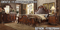 Ensemble de meubles de chambre à coucher en teck massif traditionnel, fait main, finition antique, lit California King, ensemble de lit haut de gamme