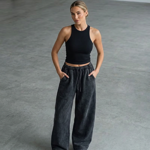 <b>Womens</b> Washed Wide Leg Pants High Waist Elastic Loose Fleece Casual <b>Trousers</b> with Pockets Breathable Elastic Waist Summer <b>Women</b> - Product Image 5