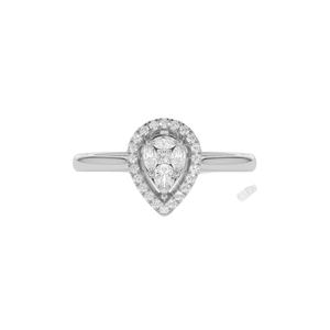 ชุดแต่งงานทองคำขาวแท้ 14K พร้อมแหวนหมั้นเพชรทรงลูกแพร์แบบ Halo  ขายส่งเครื่องประดับ แหวนเพชรแบบ Halo - Product Image 1