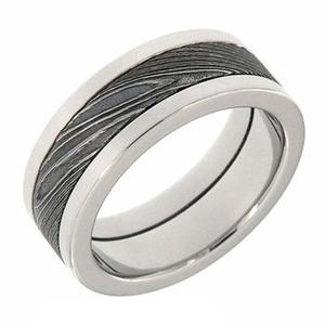 Anillo de Boda de Acero de Damasco Forjado a Mano Único para Hombre, Banda de Acero con Patrón Audaz, Fábrica de Joyería OEM ODM - Product Image 1