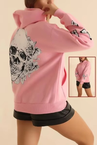Sudadera con Capucha Oversize Rosa para Mujer con Bordado de Mariposas en las Mangas, Corte Regular, Felpa, Ropa Casual de Otoño - Product Image 2