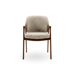 Chaise de salle à manger rembourrée minimaliste moderne, fauteuil en bois de teck, tissu microfibre beige pour meubles de maison, salle à manger - Product Image 1