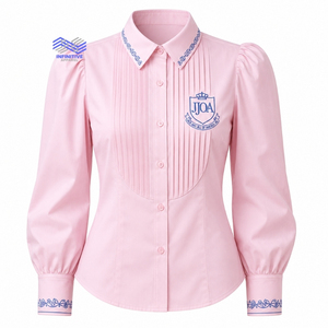 Blusa Rosa de Fiesta para Mujer, Estilo Holgado, con Botones, Bordada y Plisada, de Manga Larga, Marca Jack Jill America JJOA, Venta al Por Mayor - Product Image 1