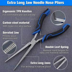 Long Reach Needle Nose <b>Pliers</b> Extra Long Thin Serrated Jaw Stainless Steel Jewelry Making Wire Bending <b>Small</b> Object Gripping - Product Image 3