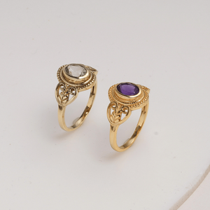 แหวนพลอยอเมทิสต์ธรรมชาติ เงินแท้ 925 ชุบทอง วินเทจ ลายฉลุ ทำมือ รูปไข่ สำหรับผู้หญิง ขายส่ง - Product Image 3