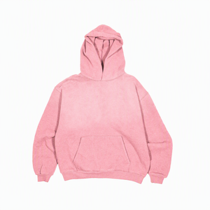 Oversized Hooded <b>Sweatshirt</b> Unisex Solid <b>Pink</b> Cotton French Terry Casual Autumn Wear Pocket Long Sleeve Regular Fit - Product Image 1