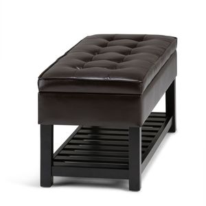 Panca contenitore Cosmopolitan Tanners Brown con fondo aperto, elegante sgabello e ottoman. - Product Image 5