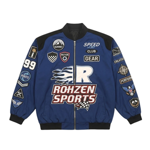 Chaqueta Bomber de Carreras Personalizada con Estampado Digital, Cierre Completo, Protección UV, 100% Algodón, Unisex, para Adultos, Ropa de Invierno - Product Image 1