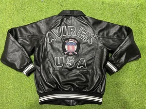 Avirex Men's Black Leather Bomber Jacket Embroidered USA <b>Patch</b> Windproof Moto Style Turn-down Collar Regular Fit - Product Image 1