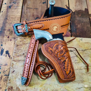Ceinture en cuir de style western avec passants pour cartouches, doubles pochettes pour holster, sangle réglable, ensemble d'accessoires de transport pour équipement d'équitation - Product Image 2
