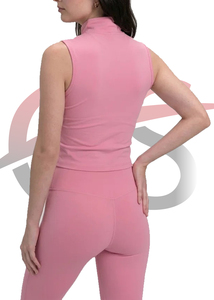 Débardeur court rose sans manches à col montant zippé pour femme, en Spandex et Polyester respirant, coupe classique, couleur unie, idéal pour le yoga et les activités sportives - Product Image 3