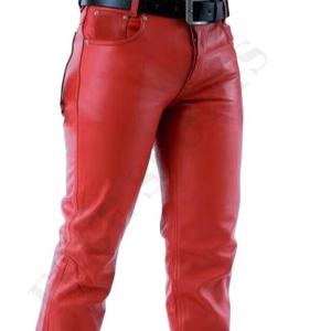Pantalones de cuero de piel de oveja genuina Pantalones de piel de cuero real para hombre Pantalones vaqueros de cuero Pantalones rojos - Product Image 4