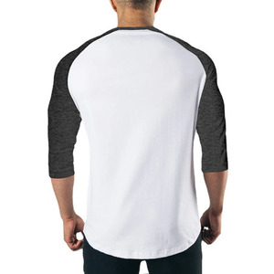 Camiseta de Béisbol Personalizada al por Mayor para Hombre, Manga 3/4, Mangas Raglán en Contraste, Transpirable, de Algodón, Color Negro y Gris, Tops de Jersey de Fábrica - Product Image 3
