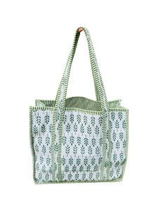 Sac fourre-tout matelassé en coton imprimé à la main avec motifs floraux, sac fait main - Product Image 2