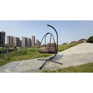 Sedia a dondolo a uovo con supporto a C per interni/esterni, in vimini e rattan, con cuscino incluso - Product Image 2