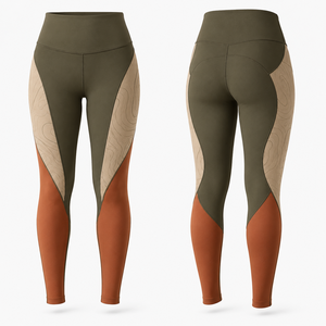 Leggings de yoga taille haute pleine longueur avec découpes, motif géométrique, extensibles dans quatre directions, surpiqûres contrastées - Product Image 1