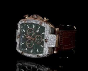 Reloj de lujo para hombre con cronógrafo, esfera verde, diamantes incrustados y detalles en oro rosa, para la moda masculina. - Product Image 3