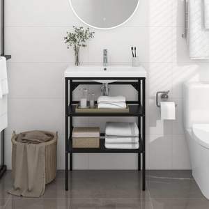 Étagères de salle de bain élégantes en fer noir thermolaqué pour lavabo - Product Image 1