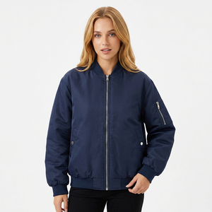 Chaqueta Bomber Azul Marino para Hombre, Color Sólido, Cierre de Cremallera, Estilo Casual, Material de Poliéster, Ropa de Otoño - Product Image 2