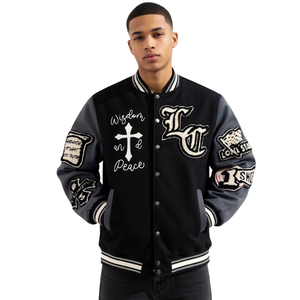 Veste de baseball en molleton de coton personnalisée pour homme, style universitaire, streetwear décontracté - Product Image 1