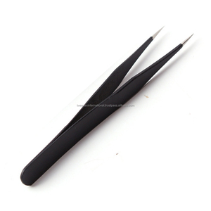 Ensemble de pinces à cils courbées noires mates avec logo personnalisé, pinces à cils à pointe en fibre à 90 degrés pour extensions de cils - Product Image 5