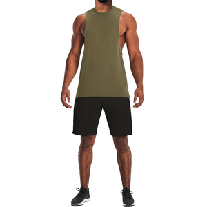 Camiseta sin Mangas para Hombre, Color Verde Oliva, Cuello Redondo, Color Sólido, Informal, de Punto, para Hacer Ejercicio - Product Image 1