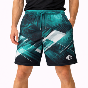 Pantalones Cortos Deportivos para Hombre con Estampado Geométrico, de Poliéster, con Cordón Ajustable, para Entrenamiento, con Logotipo Personalizado, Suministro al por Mayor MOE - Product Image 1
