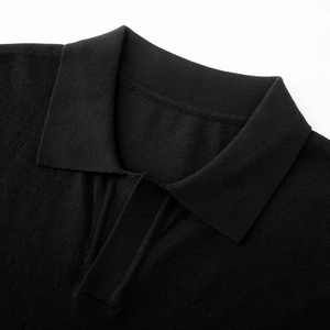 Pull-over Homme Personnalisé Respirant Brodé Uni 100% Coton Printemps-Été Noir à Col et Manches Courtes - Product Image 3
