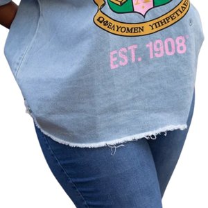 Camiseta de Mezclilla con Estampado de Letras Griegas para Mujer, Top Informal Premium, Elegante y Cómodo para el Verano, 100% Algodón, Secado Rápido - Product Image 6