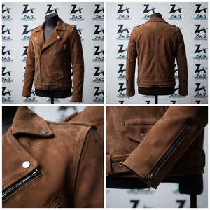 Premium Quality <b>Suede</b> Leather Biker <b>Jacket</b> Custom Branded Vintage Motorcycle Style Genuine Sheepskin Winter <b>Suede</b> Leather <b>Jacket</b> - Product Image 4