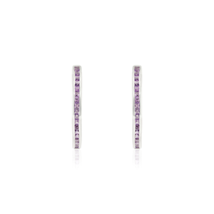 Magnifiques boucles d'oreilles créoles en forme de C serties de pierres d'améthyste 100 % authentiques, taille princesse, pierre de naissance de février, pour femmes - Product Image 1