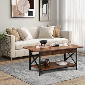 2-Tier Industrial Rectangular Coffee Table with Practical Storage <b>Shelf</b> - Product Image 1