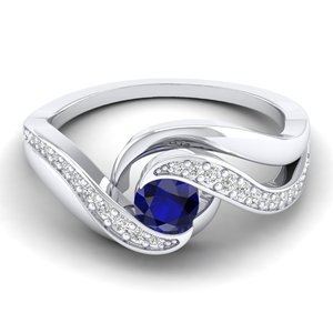 Bague en or massif 14K 18K avec saphir bleu taille ronde 0,5 carat et moissanite, bijoux minimalistes, prix de gros usine REYES - Product Image 1