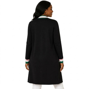 Women Long Striped Knit <b>Cardigan</b> V-Neck Full Sleeve Casual Winter Wear 100% Acrylic Anti-Pilling Open Stitch <b>Pockets</b> - Product Image 2