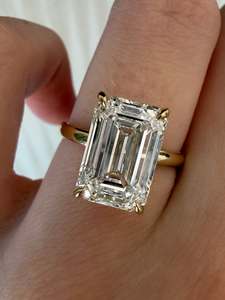 <b>Emerald</b> Cut VVS2 Lab Grown Diamond Hidden Halo Engagement <b>Ring</b> Sterling <b>Silver</b> Lab Grown Solitaire Classic Luxury <b>Ring</b> - Product Image 4