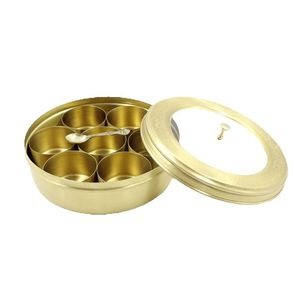 Antique Style Brass <b>Masala</b> <b>Box</b> For Kitchen Storage Decorative Use And Traditional Indian Spice Arrangement - Product Image 1