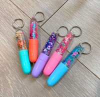 Stylo à bille porte-clés avec perles liquides scintillantes 3D flottantes, bille en plastique de 0,5 mm, encre bleue/noire de 10 cm pour filles