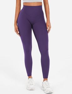 Leggings de yoga sans couture taille haute, longueur intégrale, couleur unie violet, pantalon de sport élastique pour femme - Product Image 3