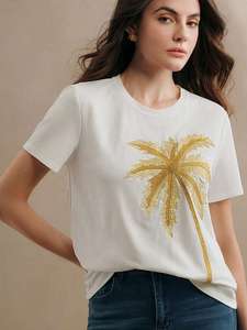 Camiseta de moda para mujer, hombre y niña, con bordado de cuentas de doble cara móvil, fabricada con la mejor calidad, camiseta de mujer con cuentas. - Product Image 5