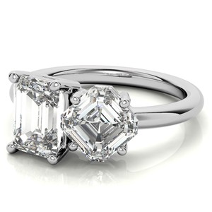 Bague de fiançailles en moissanite taille émeraude et taille Asscher 3TCW, style célébrité, bague Toi et Moi en or blanc 14K - Product Image 3