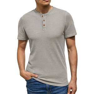Arqen Industries Men's Gray <b>Waffle</b> Knit Cotton Blend Breathable 200g Short Sleeve T-<b>Shirt</b> Regular Fit Casual Solid Color O-Neck - Product Image 5