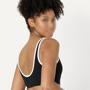 Unique Design <b>Black</b> Scoop Neck Comfort Sports Bra and Workout <b>Bralette</b> with Elegant Contrast Piping Detail - Product Image 2