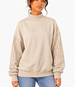Sweat-shirt à col montant oversize à manches longues à motif écossais, pull décontracté confortable à coupe ample - Product Image 5
